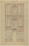 217430 Aanzicht van de westgevel van het eerste vierkant van de Domtoren te Utrecht. (ingekleurde en van enkele ...